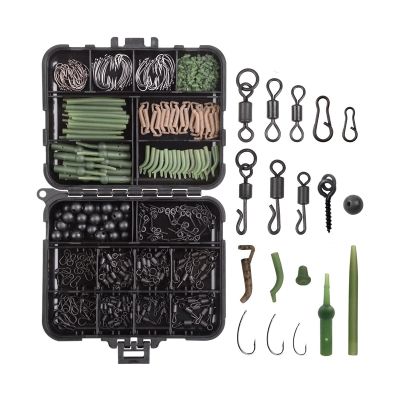 DKEKE 420Pcs/Box Carp Fishing Tackle Kit Including Swivels Hooks Anti Tangle Sleeves Hook Stop Beads Boilie Bait Screw Accessories DKEKE