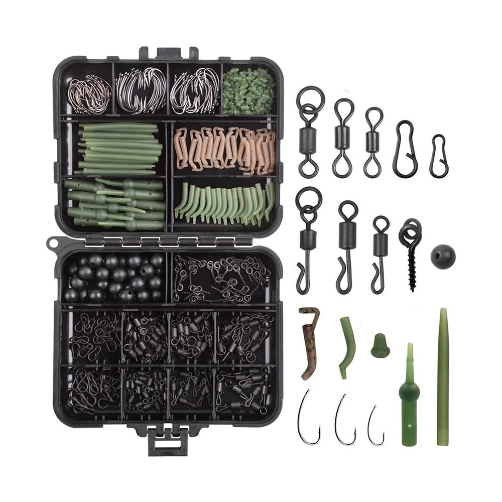 DKEKE 420Pcs/Box Carp Fishing Tackle Kit Including Swivels Hooks Anti Tangle Sleeves Hook Stop Beads Boilie Bait Screw Accessories DKEKE