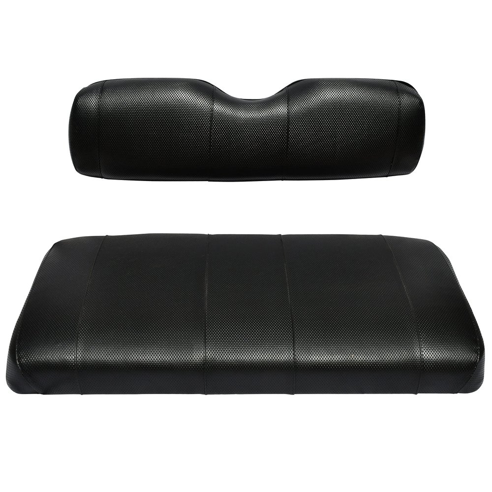 EZGO TXT Replacement Golf Cart Seat Cover Staple On Installation - 2 Piece - Premium Marine Vinyl - 5 Panel Stitching - Two-Tone (Black)