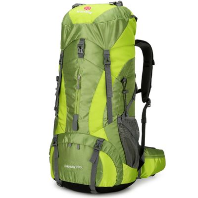 WintMing 75L Hiking Backpack with Rain Cover Waterproof Camping Backpack Shoes Warehouse for Men Women, Frameless (Olive Green)