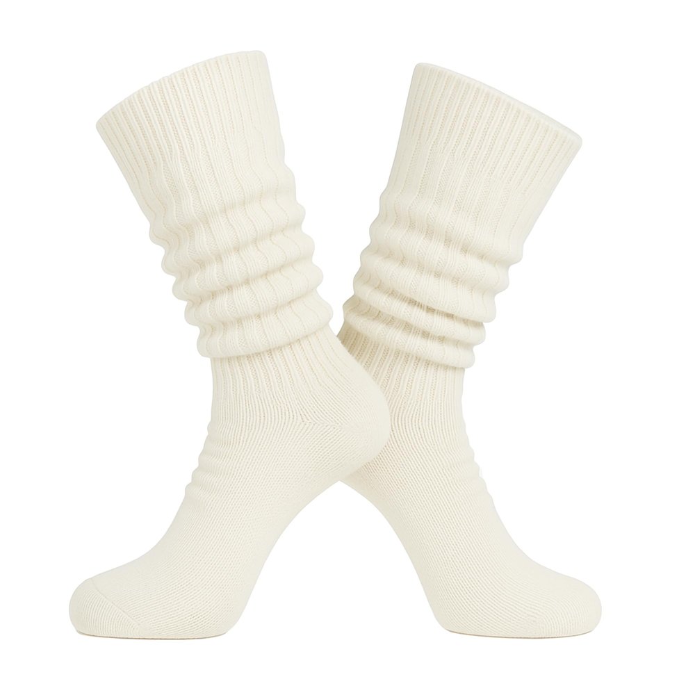 AWS/American Made Slouchy Scrunch Cotton Slouch Socks for Women Shoe Size 5 to 10 (Ivory, 1 Pair)