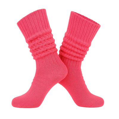 AWS/American Made Slouchy Scrunch Cotton Slouch Socks for Women Shoe Size 5 to 10 (Neon Pink, 1 Pair)