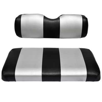 EZGO TXT Replacement Golf Cart Seat Cover Staple On Installation - 2 Piece - Premium Marine Vinyl - 5 Panel Stitching - Two-Tone (Black & Silver)