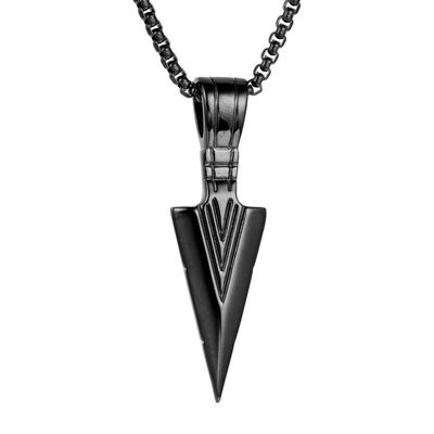 Pingyongchang Man Woman Stainless Steel Pendant Necklace Cool Spearpoint Arrow Pendant Chain Necklace Set Black and Silver and Gold, Punk Cool Metal Band Summer-Black