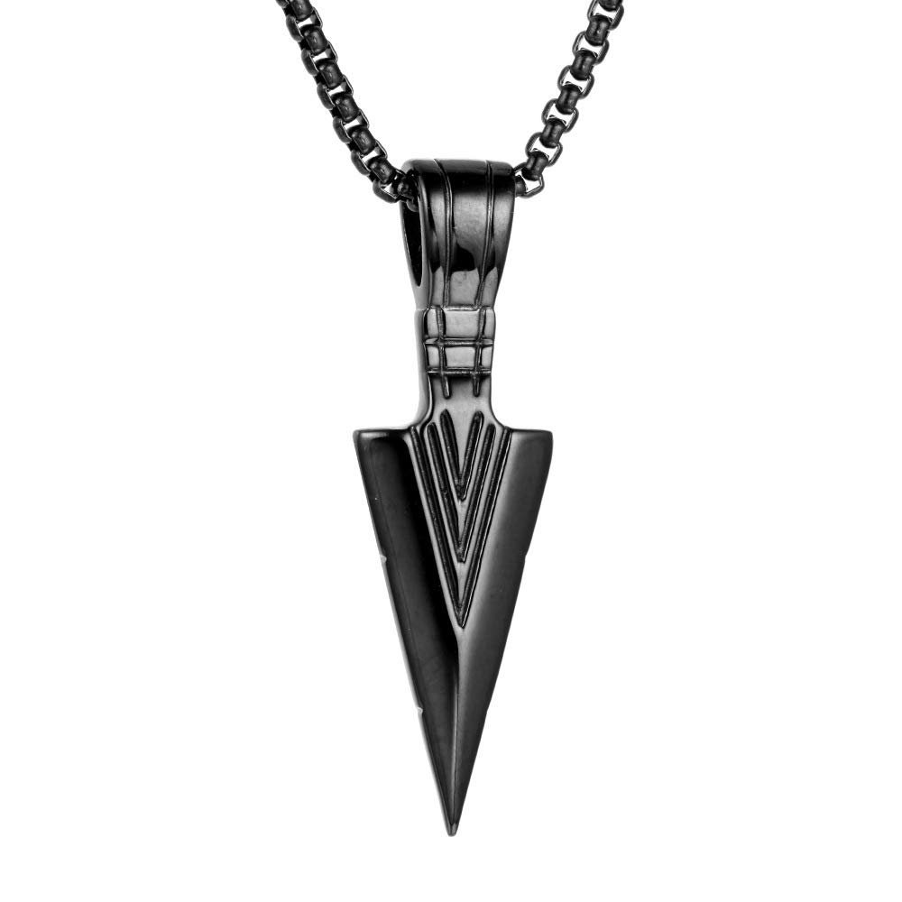 Pingyongchang Man Woman Stainless Steel Pendant Necklace Cool Spearpoint Arrow Pendant Chain Necklace Set Black and Silver and Gold, Punk Cool Metal Band Summer-Black