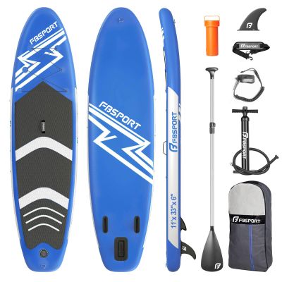FBSPORT 11' Premium Stand Up Paddle Board, Yoga Board with SUP Accessories & Carry Bag | Wide Stance, Surf Control, Non-Slip Deck, Leash, Paddle and Pump for Youth & Adult (Blue)