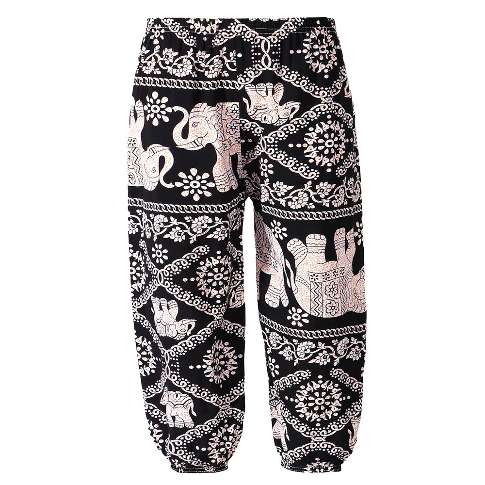 FEESHOW Kids Bohemian Pants Girls Boy Harem Pants Elasticated Waist Hippy Boho Casual Yoga Sport Pants Chain Elephant 5-6 Years