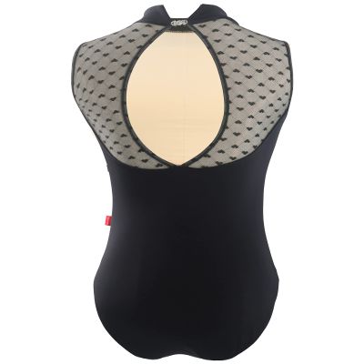 Daydance Turtleneck Black Ballet Leotards for Women, Lace Spandex Sleeveless Dance Attire