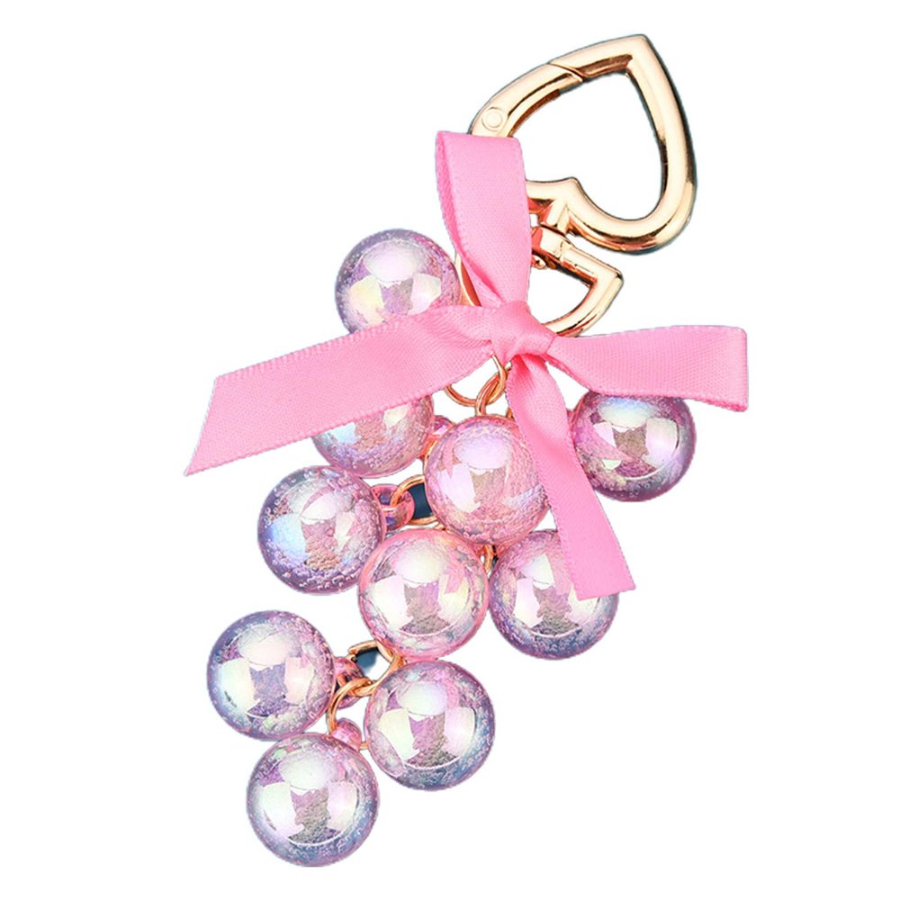 Asdf586io Cute and Charm Keychains, Shiny Solid Color Grape Bead String Pendant Keychain with Heart Shape Key Ring - Pink