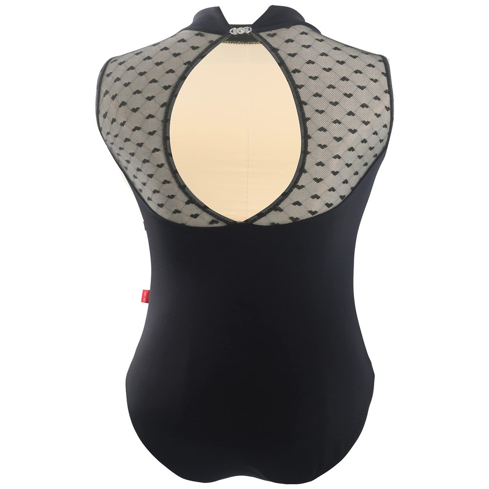 Daydance Turtleneck Black Ballet Leotards for Teens, Sleeveless Lace Spandex Dance Attire