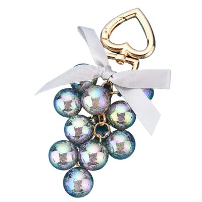 Asdf586io Cute and Charm Keychains, Shiny Solid Color Grape Bead String Pendant Keychain with Heart Shape Key Ring - Grey