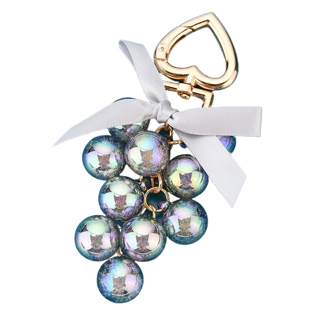 Asdf586io Cute and Charm Keychains, Shiny Solid Color Grape Bead String Pendant Keychain with Heart Shape Key Ring - Grey