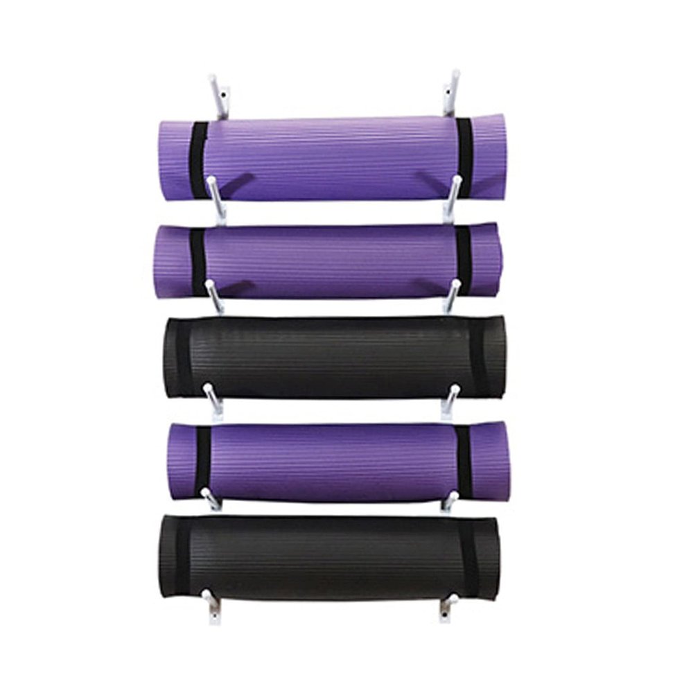 JLXJ 5 Tier Yoga Mat Rack Wall Mount Holder, for Hanging Yoga Strap/Resistance Bands, Foam Rollers Organizer Display Stand (Color : White)