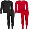 ONLY BOYS Thermal Underwear Set - 4 Piece Brushed Fleece Thermal Top and Long Johns for Boys, Size 4-5, Black/Red view 1