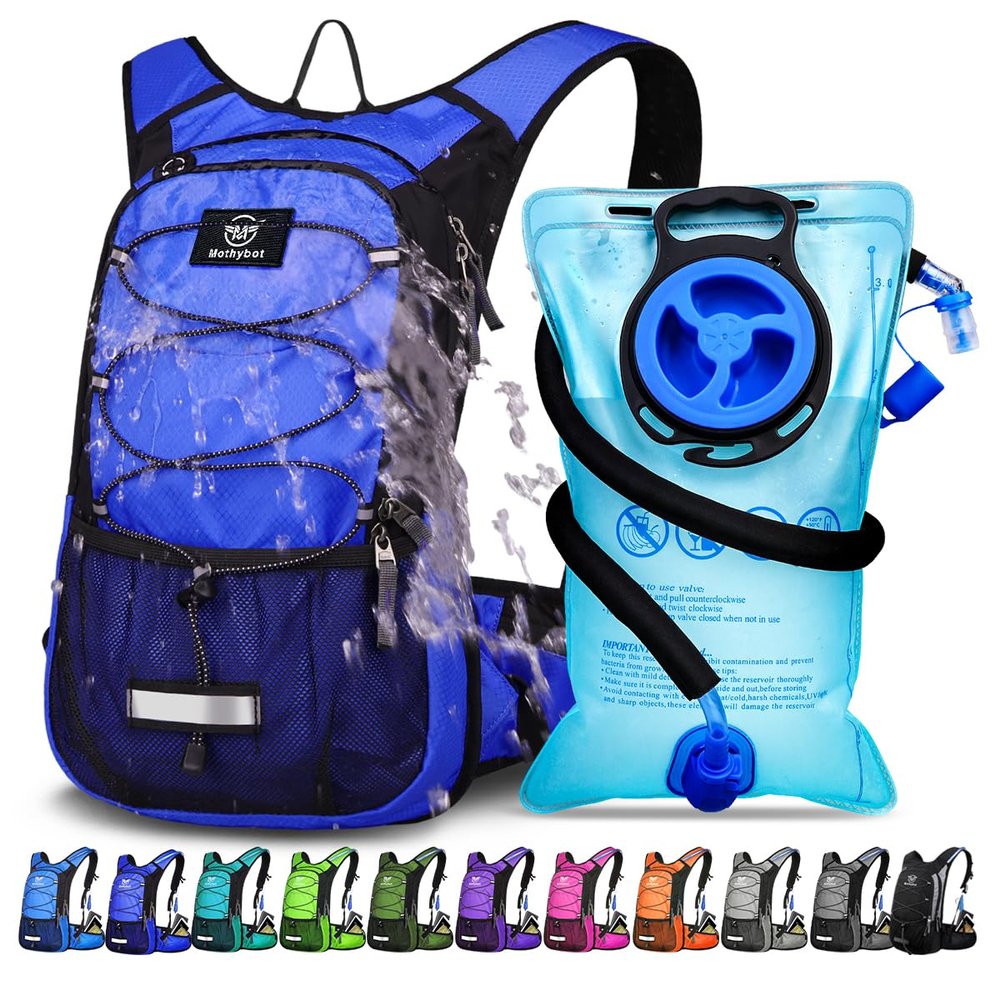 Mothybot Insulated Hydration Backpack Pack with 3L BPA Free Leak Proof Water Bladder, Large Storage Lightweight Hiking Daypack with Waist Pouches & Cooler Layer, for Running, Biking, Camping, Festival