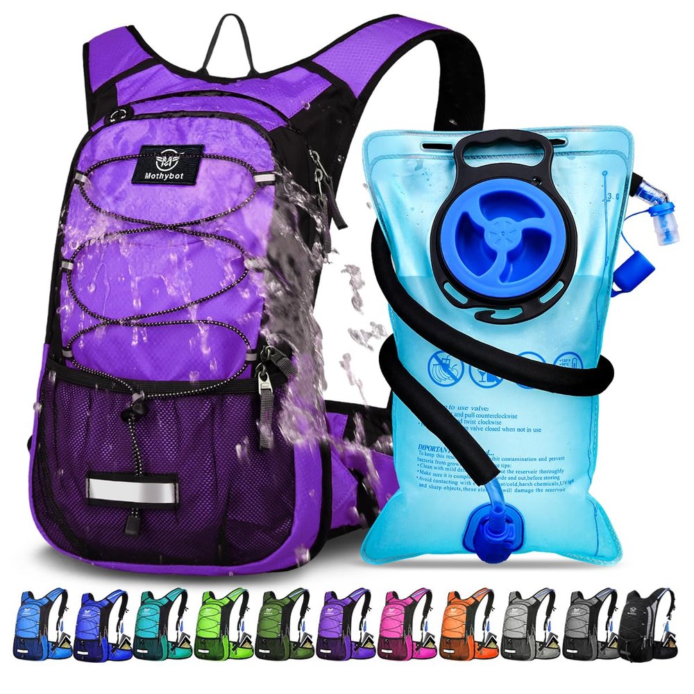 Mothybot Insulated Hydration Backpack Pack with 3L BPA Free Leak Proof Water Bladder, Large Storage Lightweight Hiking Daypack with Waist Pouches & Cooler Layer, for Running, Biking, Camping, Festival
