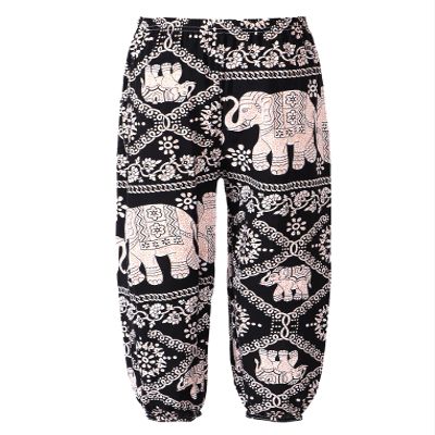 Freebily Kids Girls Elastic Waist Bohemian Harem Pants Summer Beach Hippie Trousers Yoga Dance Pilates Bloomers Activewear Chain Elephant 5-6 Years