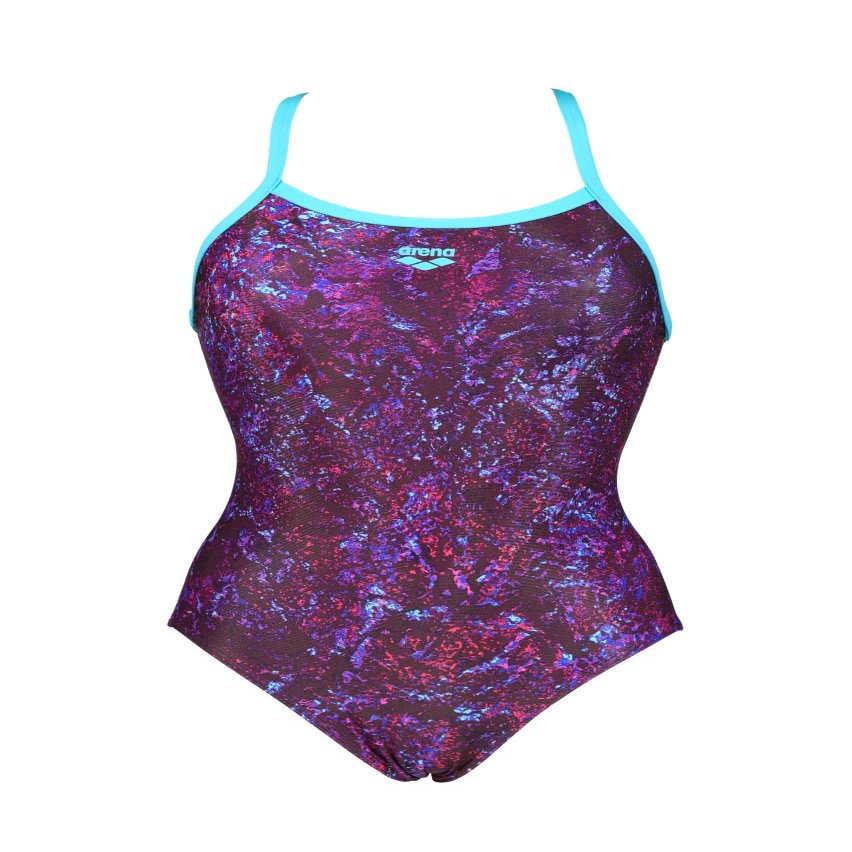ARENA Women's Mountains Texture Light Drop Back MaxLife One Piece Swimsuit, Martinica/Multi, 24