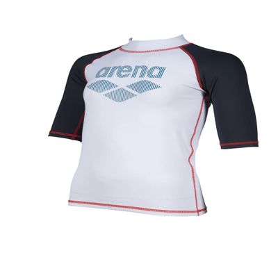 ARENA Boy's Short Sleeve Rash Vest, Swim Shirt with UV Sun Protection, White/Ash Grey, 22