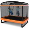 Giantex 6 Ft Kids Trampoline with Swing, Max Load 220lbs, Indoor Small Trampolines for 2 Kids, with Safety Enclosure Net, Built-in Zipper, ASTM Approved Toddler Rectangle Trampoline for 3-8 Year Old view 1