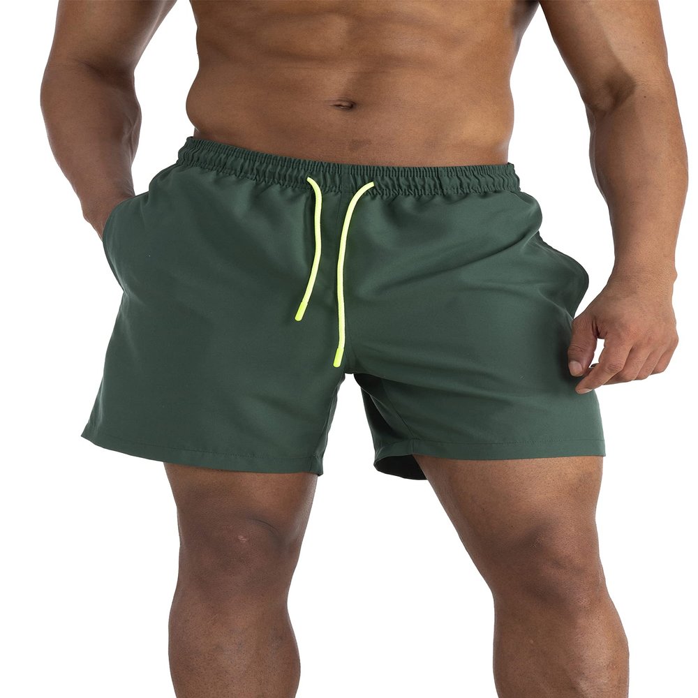 AITLGINVEN Men's Swim Trunks Swimwear Sports Shorts with Pockets Dark Green L
