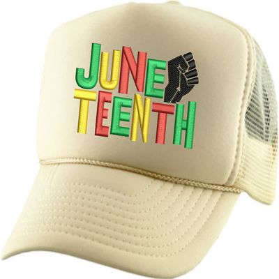ALLNTRENDS Adult Trucker Hat Juneteenth Embroidered Freedom Day Baseball Cap Adjustable Support Mesh Back Truckers (Ivory)