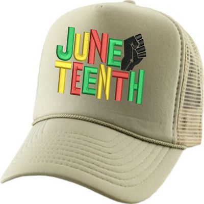 ALLNTRENDS Adult Trucker Hat Juneteenth Embroidered Freedom Day Baseball Cap Adjustable Support Mesh Back Truckers (Khaki)