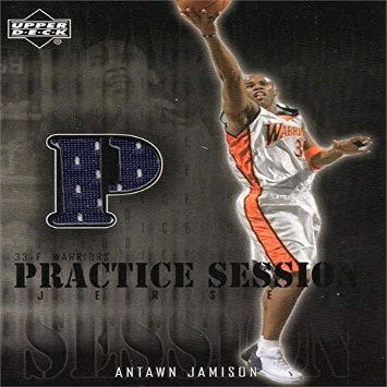 Sports Memorabilia Autograph Warehouse 653657 Antawn Jamison Player Worn Jersey Patch Basketball Card - Golden State Warriors - 2002 Upper Deck Practice Session No.AJPS Blue