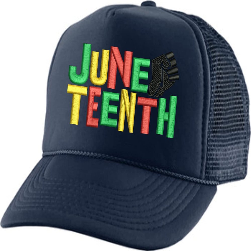 ALLNTRENDS Adult Trucker Hat Juneteenth Embroidered Freedom Day Baseball Cap Adjustable Support Mesh Back Truckers (Navy)
