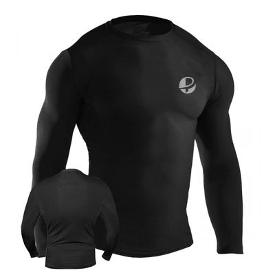 Ultimate - Pro Rashguard - Long Sleeve - for MMA Boxing Muay Thai - Ideal for General Use (M, Black)