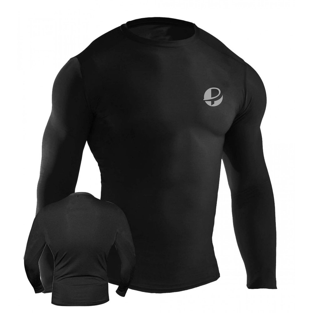 Ultimate - Pro Rashguard - Long Sleeve - for MMA Boxing Muay Thai - Ideal for General Use (M, Black)
