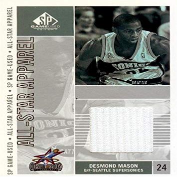 Sports Memorabilia Autograph Warehouse 652786 Desmond Mason Player Worn Jersey Patch Basketball Card - Seattle Supersonics - 2002 Upper Deck All Star Apparel No.DMAS