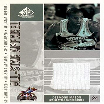 Sports Memorabilia Autograph Warehouse 652786 Desmond Mason Player Worn Jersey Patch Basketball Card - Seattle Supersonics - 2002 Upper Deck All Star Apparel No.DMAS