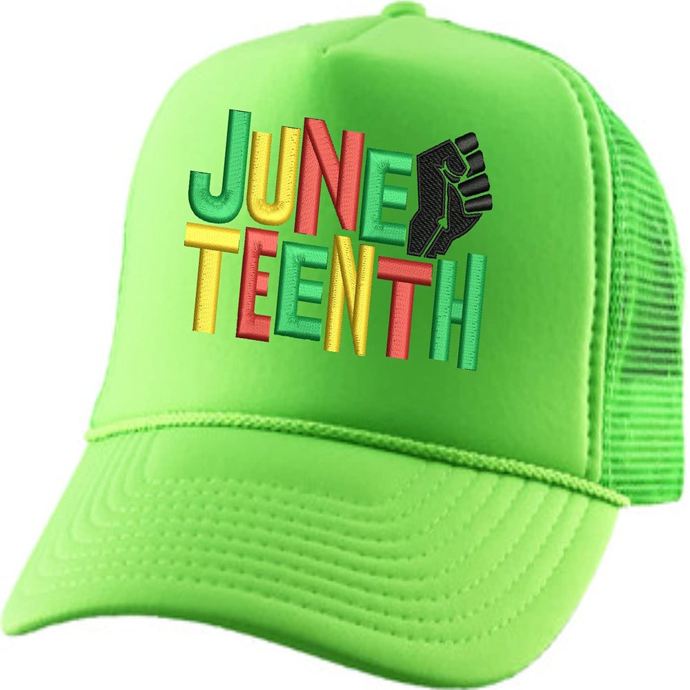 ALLNTRENDS Adult Trucker Hat Juneteenth Embroidered Freedom Day Baseball Cap Adjustable Support Mesh Back Truckers (Neon Green)
