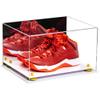 Better Display Cases Acrylic Shoe Pair Display Case - Large Rectangle Box with Mirror Case, White Base and Yellow Risers 15.25" x 12" x 9" (V13/A082) view 1