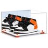 Better Display Cases Acrylic Shoe Pair Display Case - Large Rectangle Box with Mirror Case, White Base and Orange Risers 15.25" x 12" x 9" (V13/A082) view 3