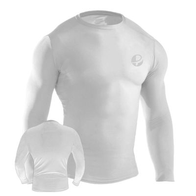 Ultimate - Pro Rashguard - Long Sleeve - for MMA Boxing Muay Thai - Ideal for General Use (CHM, White)