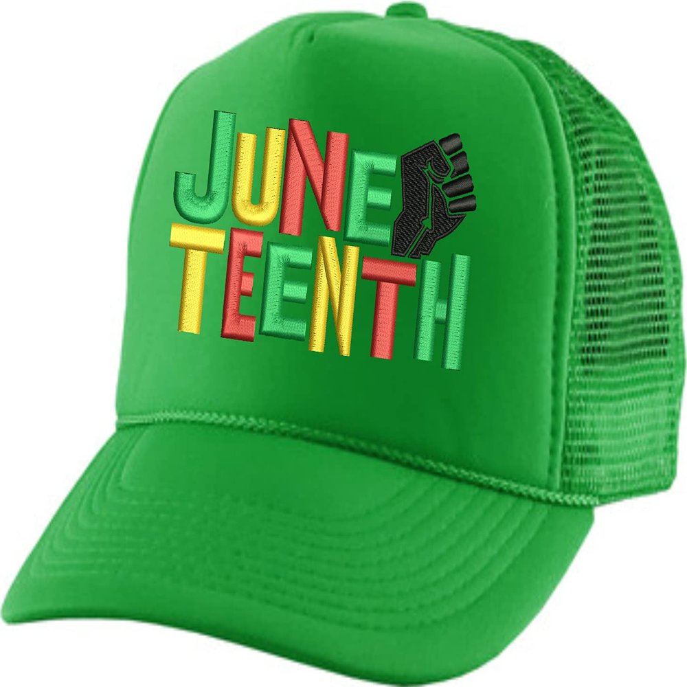 ALLNTRENDS Adult Trucker Hat Juneteenth Embroidered Freedom Day Baseball Cap Adjustable Support Mesh Back Truckers (Kelly Green)