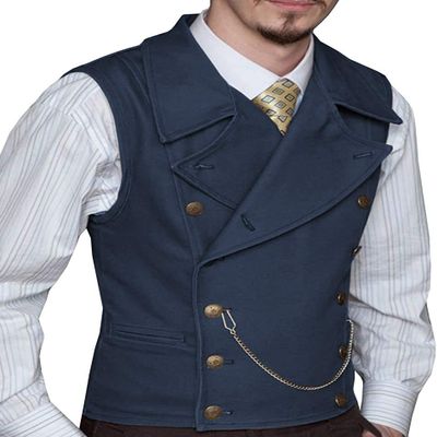Profan Mens Double Breasted Suit Slim Fit Vest Suede Lapel Waistcoat for Wedding Groomsmen(Navy,Medium)