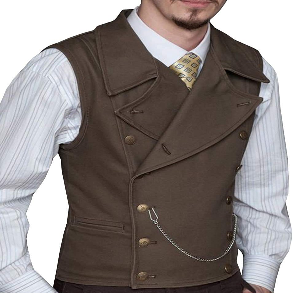 Profan Mens Double Breasted Suit Slim Fit Vest Suede Lapel Waistcoat for Wedding Groomsmen(Coffee,Small)