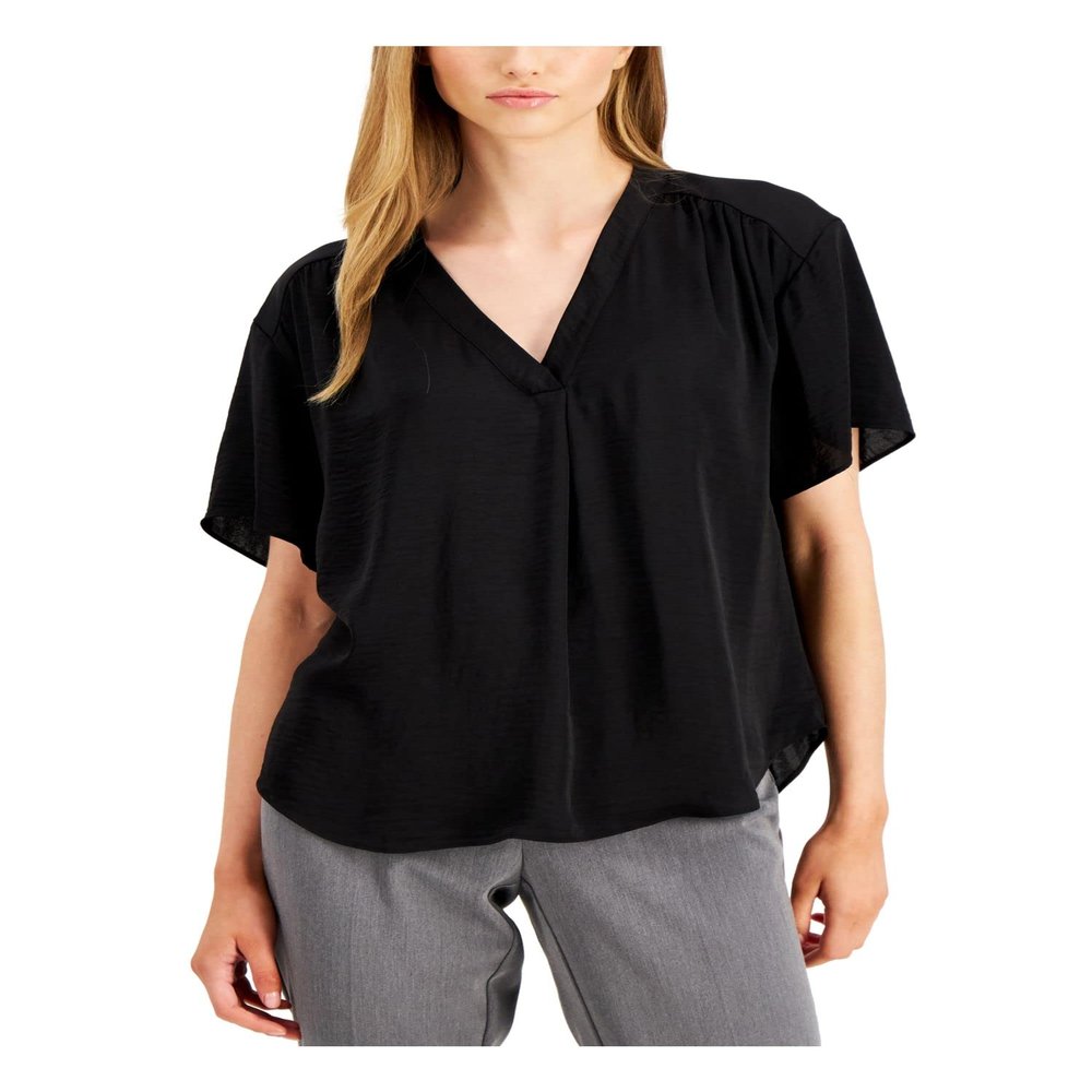 Alfani Womens Dolman Sleeve V-Neck Blouse Black S