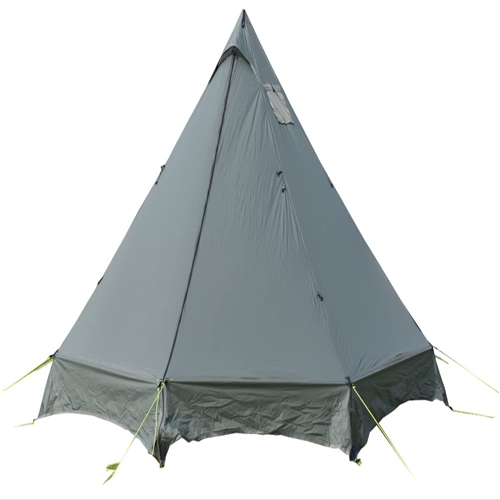 5 Person Tipi Tent Ultralight 20D Silicon-Nylon with Snow Skirt Tent 14.43 x 14.43 x 6.88 FT Height 6.88 FT Adjustable Weight 4.4lb (Green Grey)