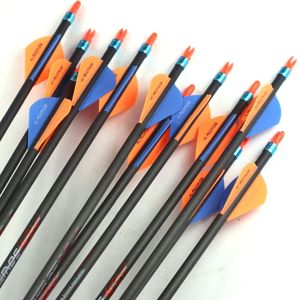 24pc ID 6.2mm .244" Custom Length 22-33 Inch Carbon Arrows Spine 250 300 340 400 500 600 700 800 Target Practice & Hunting Arrow Rotatable Nock for Recurve Bow Compound Bow Adult Youth Shooting