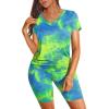Maryia 2 Piece Outfits for Women V-Neck Yoga Top Blouse and Bodycon Cropped Short Pants Set High Waist Workout Tracksuit view 1
