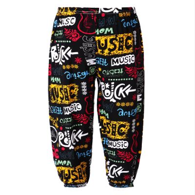 Agoky Girls Elastic Waist Yoga Pants Comfy Vintage Dance Pilates Bloomers Bohemian Harem Pants Beach Trousers Activewear Guitar Music 11-12 Years