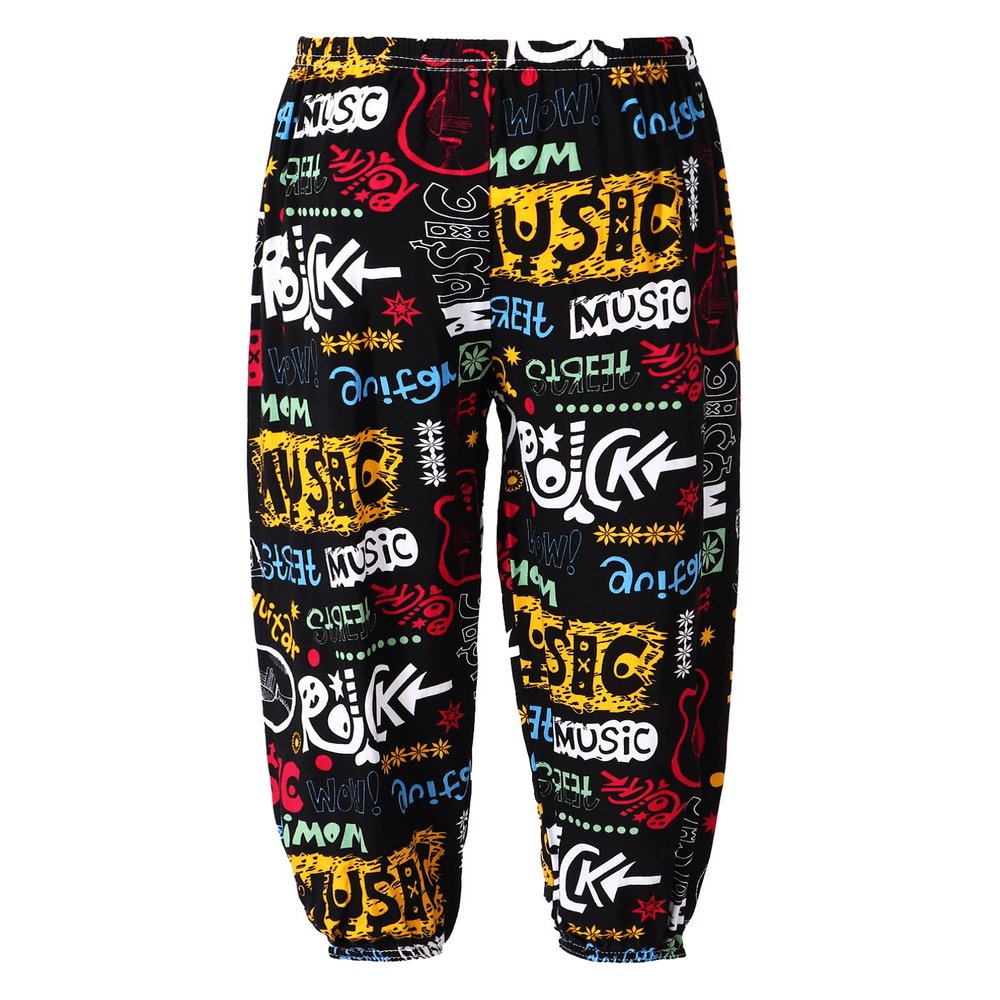 Agoky Girls Elastic Waist Yoga Pants Comfy Vintage Dance Pilates Bloomers Bohemian Harem Pants Beach Trousers Activewear Guitar Music 11-12 Years