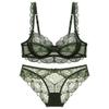 Guoeappa Women's Lace Bra and Panty Set Underwire Lingerie Cup Sized (32B-40D) Unlined Sheer Bra Matching Panties 2 Piece(Dark Green,36B) view 1