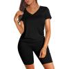 Maryia 2 Piece Outfits for Women V-Neck Yoga Top Blouse and Bodycon Cropped Short Pants Set High Waist Workout Tracksuit view 1