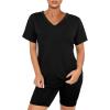 Maryia 2 Piece Outfits for Women V-Neck Yoga Top Blouse and Bodycon Cropped Short Pants Set High Waist Workout Tracksuit view 2