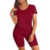 Maryia 2 Piece Outfits for Women V-Neck Yoga Top Blouse and Bodycon Cropped Short Pants Set High Waist Workout Tracksuit view 1